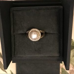 David Yurman pearl ring with diamond halo